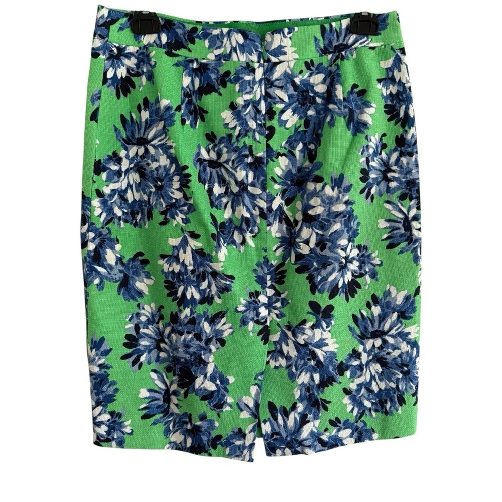 J. Crew The Pencil Skirt Floral Green Blue Women's Size 0